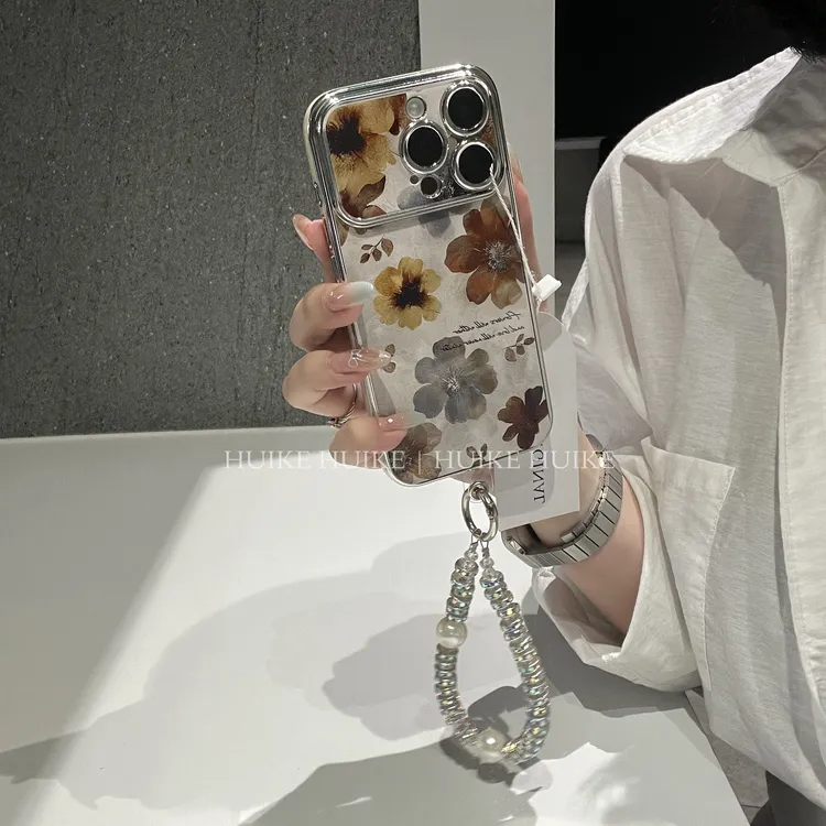 电镀大视窗棕色油画适用苹果17/16promax华为vivo小米oppo手机壳