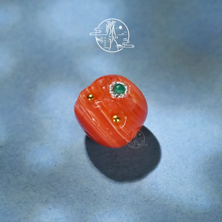 9.5MM玛瑙缠丝三文鱼镶嵌阿呆文玩星月手串DIY配饰顶珠隔腰珠散珠