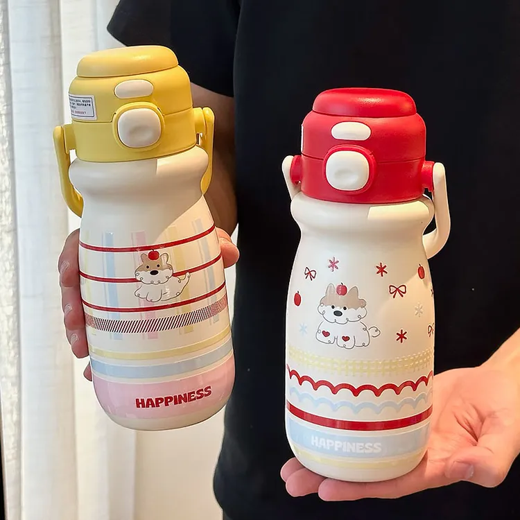 2025新款可爱高颜值小狗食品级儿童保温杯上学外出便携双饮喝水杯