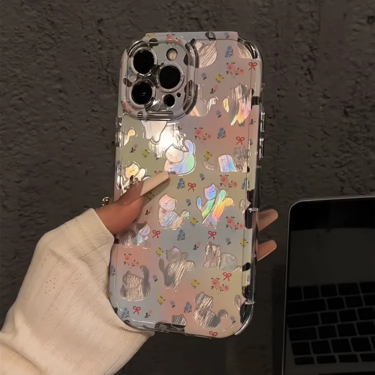 碎花猫咪适用苹果17pro奶油羽纱iPhone16手机壳15可爱创意轻奢14
