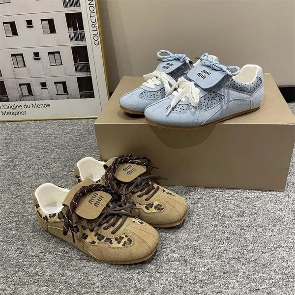 复古平底德训鞋2025春秋季新款休闲鞋磨砂透气豹纹款百搭爆款