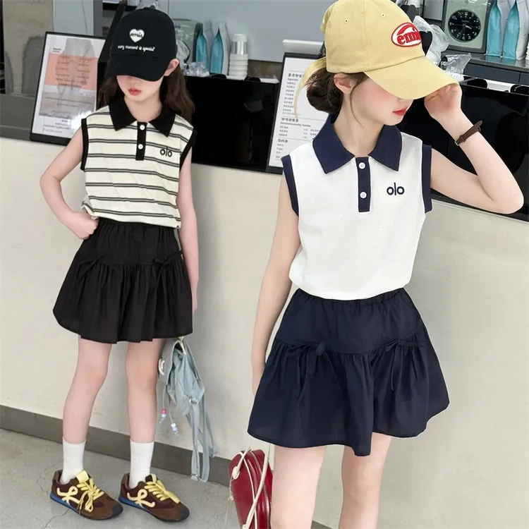 女童夏季裤裙套装儿童6-11岁简约时尚无袖POLO衫洋气夏季休闲薄款
