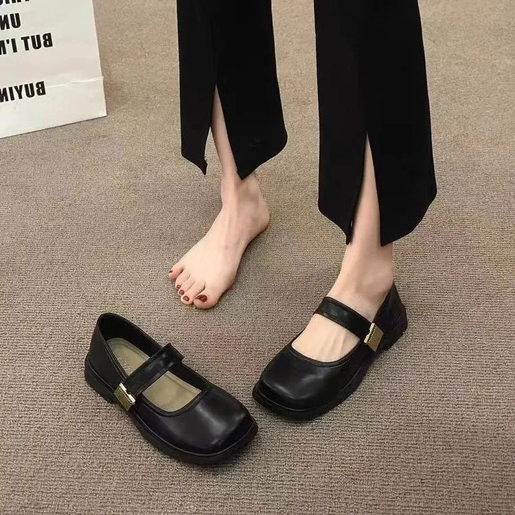 玛丽珍鞋子女2025年黑色春秋英伦风小皮鞋平底豆豆鞋小众法式单鞋