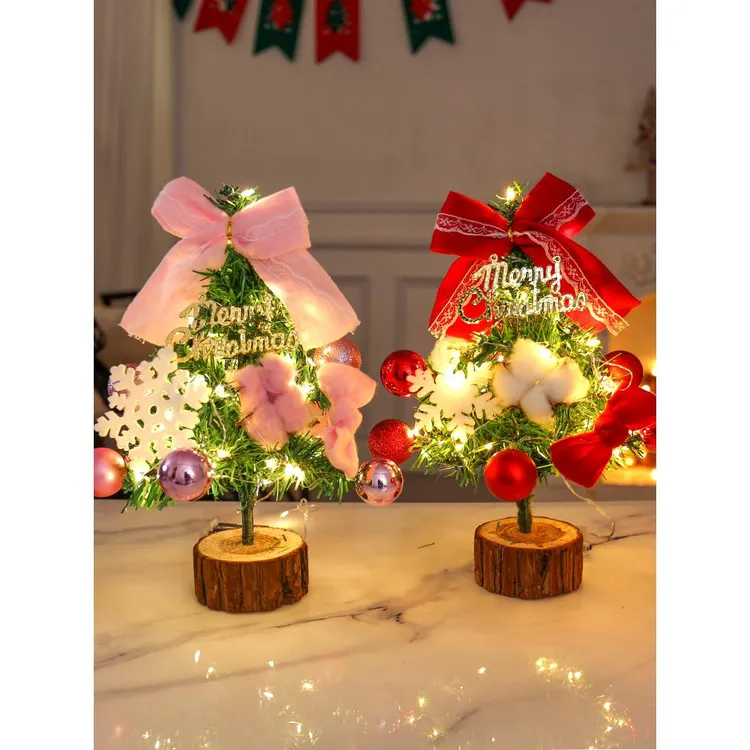 圣诞节装饰迷你圣诞树桌面柜台摆件小型发光礼物氛围场景布置道具