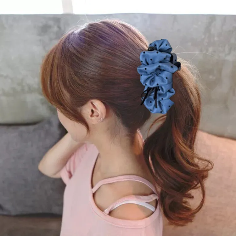 韩版秋冬新款蝴蝶结香蕉夹竖夹马尾夹褶皱泡泡波点发夹后脑勺发饰