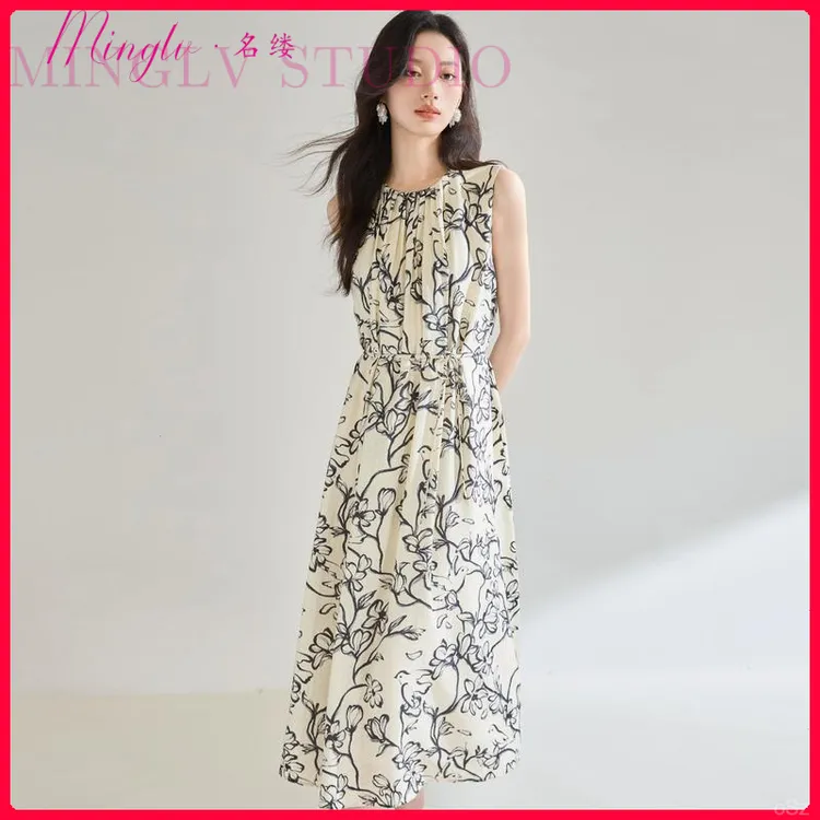 名缕连衣裙女法式时尚气质夏季新款收腰显瘦高端大气中长款裙子