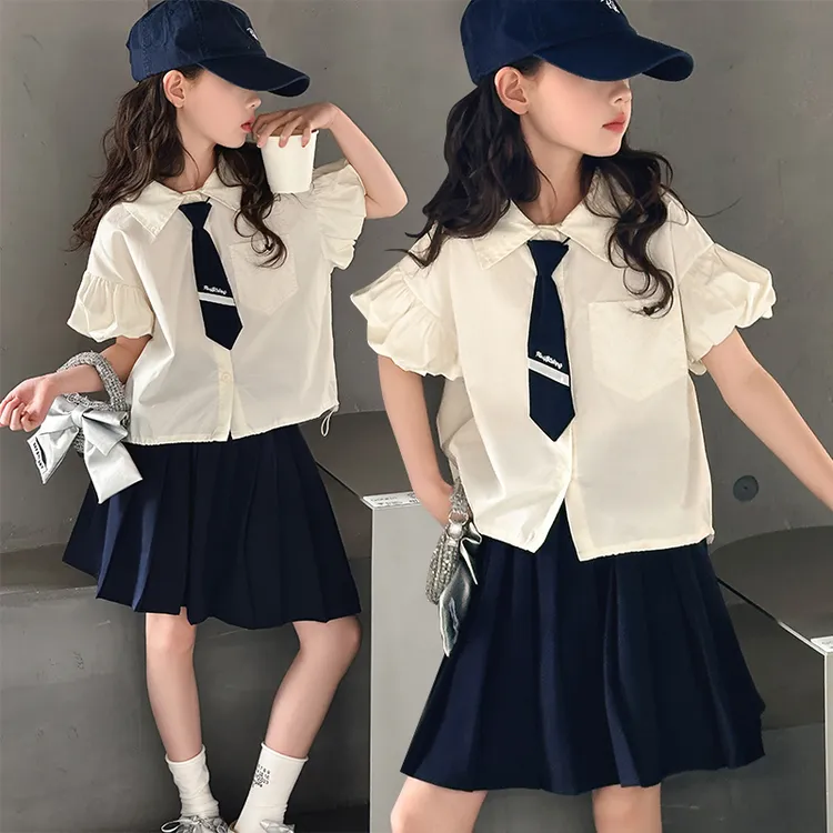 女童学院风夏季套装2025新款洋气大童JK日系制服短袖百褶裙两件套
