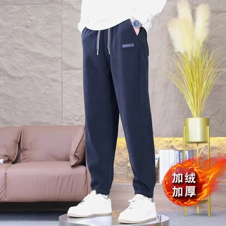 时尚秋冬加绒男裤新款休闲裤百搭直筒裤网红卫裤男卫裤运动长裤