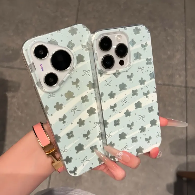 梦幻抹绿蝴蝶结适用苹果17羽纱手机壳iPhone16华为vivo小米14oppo