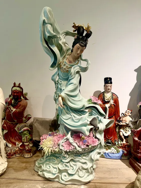 精品百花仙子景德镇陶瓷手工雕刻天女散花中式花仙子仙女神像摆件