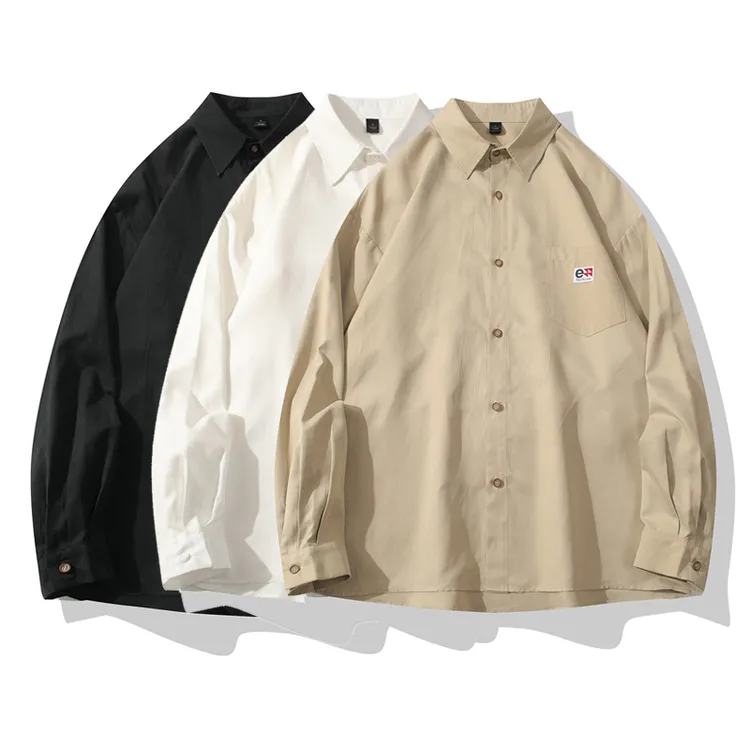 白衬衫男长袖秋季2025新款休闲青少年工装衬衣外套情侣宽松寸衣潮