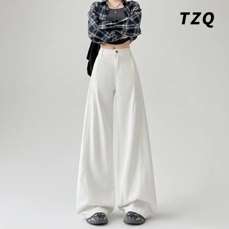 白色2025春秋新款牛仔裤女百搭宽松显瘦拖地阔腿长裤子TZQ2511353