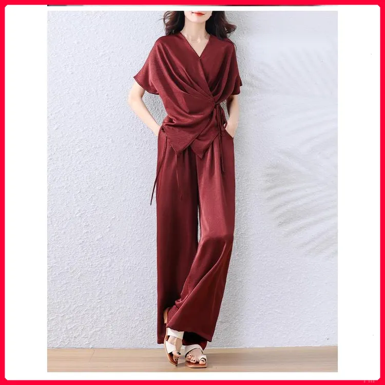 上档次高级感减龄套装奢美姿时尚2025夏季新款休闲显瘦上衣阔腿裤