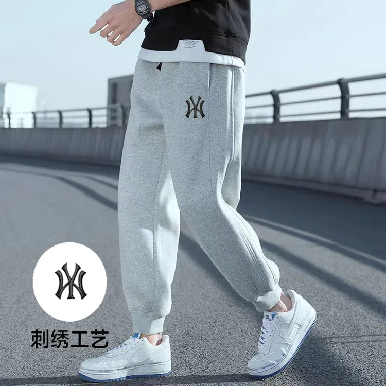 新款重磅华棉卫裤秋冬男女同款复合牛奶丝拼条束脚裤休闲运动裤