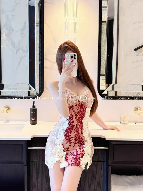 枕小眠【星光闪闪】法式性感网纱丝绒吊带纯欲睡衣蕾丝美背V领睡裙