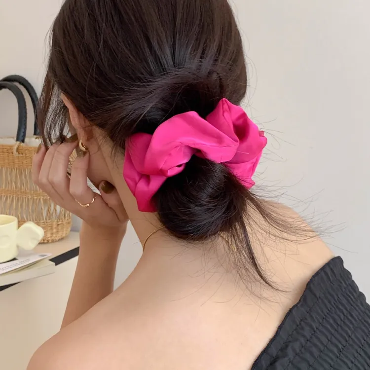 【超明艳的玫红色！！！】多巴胺夏季明媚少女缎面高级感大肠发圈