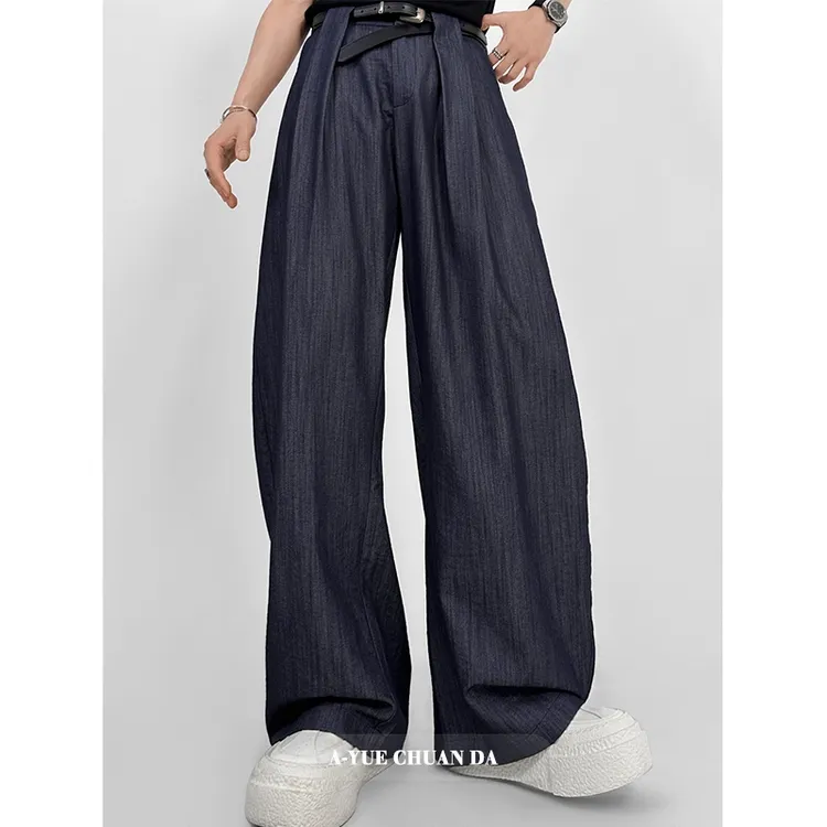 A YUE 夏季新款复古褶皱设计感垂感休闲裤男百搭休闲宽松阔腿长裤