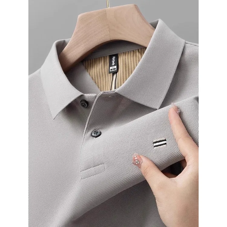 高端纯棉短袖T恤男士男装polo衫夏季新款刺绣t恤翻领商务男西裤