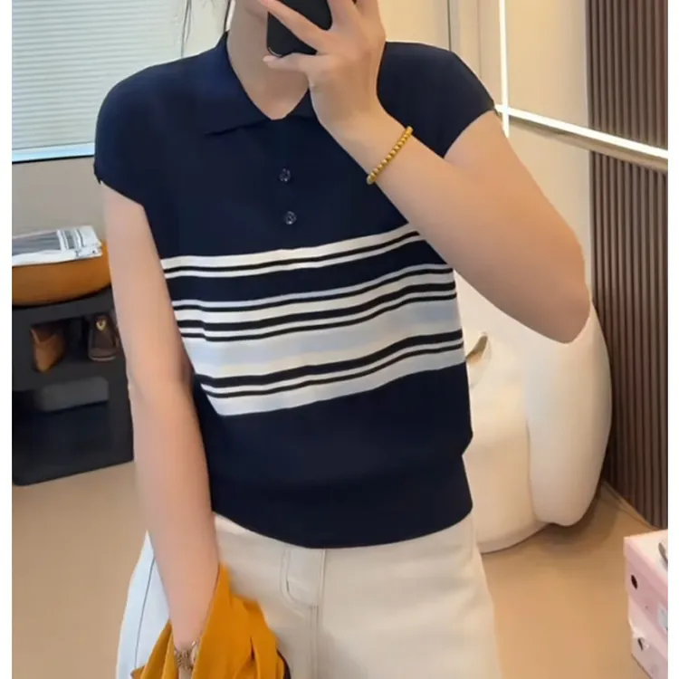 大码正肩短袖针织衫T恤女2025年夏季薄款小个子穿搭显瘦冰丝上衣