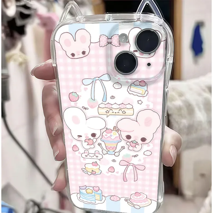 猫耳朵透明美食小兔子适用苹果16promax手机壳iPhone15小蛮腰14女