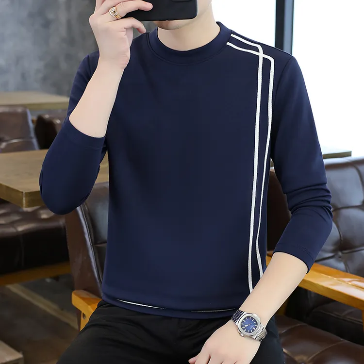 春秋装圆领长袖打底衫套头卫衣男士百搭休闲上衣时尚男装潮流衣服