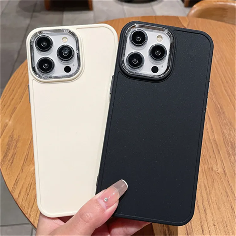 适用于16PRO简约纯色金属相框手机壳iPhone7P/XR焦糖色保护套