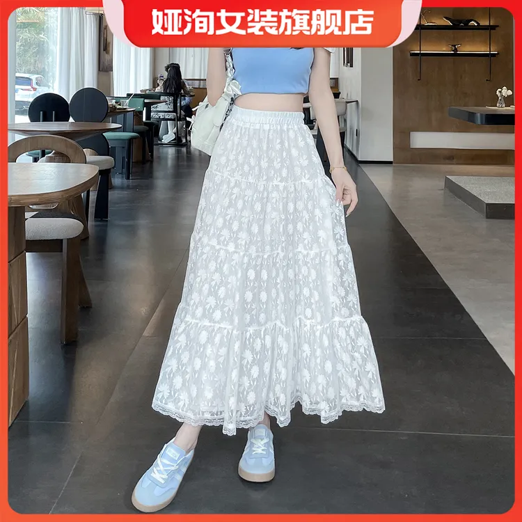 蕾丝提花半身裙女春秋季2025新款温柔风高腰显瘦中长款法式蛋糕裙