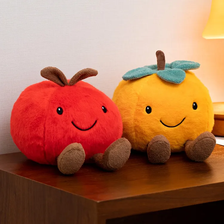 新年毛绒水果公仔柿子苹果抱枕摆件马年春节年货可爱装饰节日装饰
