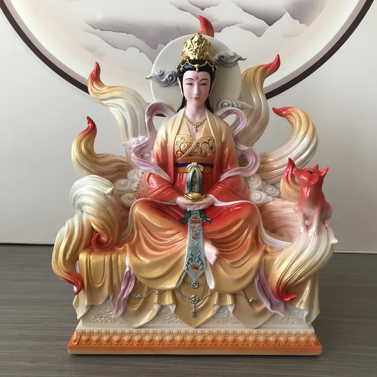 仿白瓷九尾狐像九尾娘娘青丘女神九姑娘女狐像家用玄关客厅摆件