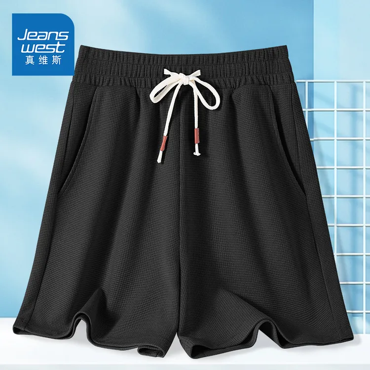 真维斯黑色a字外穿短裤女2025新款夏季宽松显瘦高腰休闲三分裤子