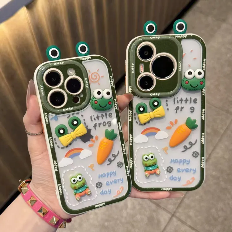 GGBond立体青蛙公仔眼睛适用苹果17奶油手机壳16华为vivo小米oppo