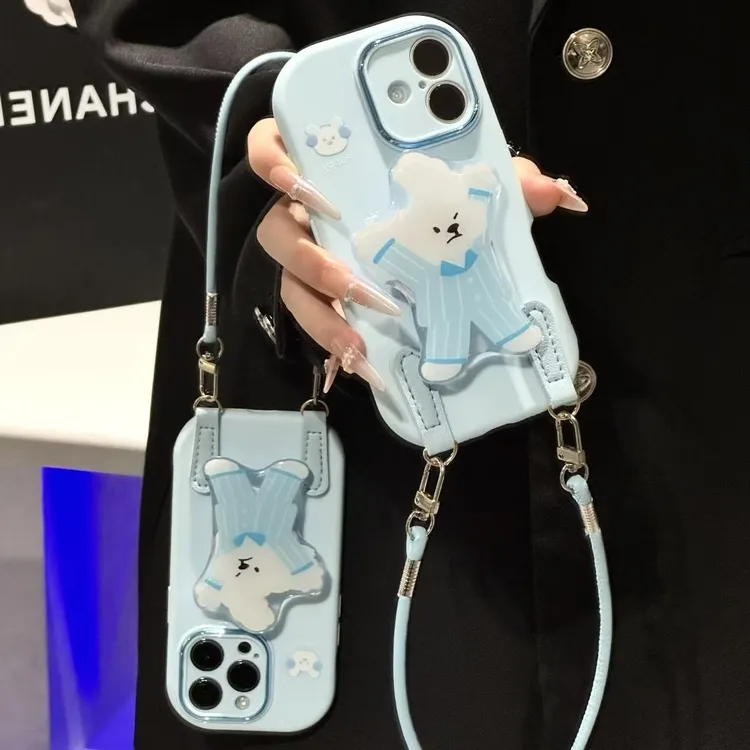 睡衣小狗支架挂绳适用苹果17手机壳iPhone16小米14vivo华为oppo15
