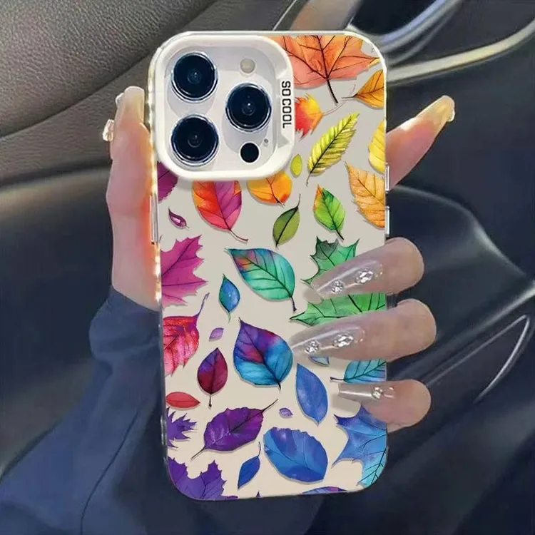 ins风彩色树叶适用苹果16PROMAX手机壳iPhone15趣味14创意13爆款