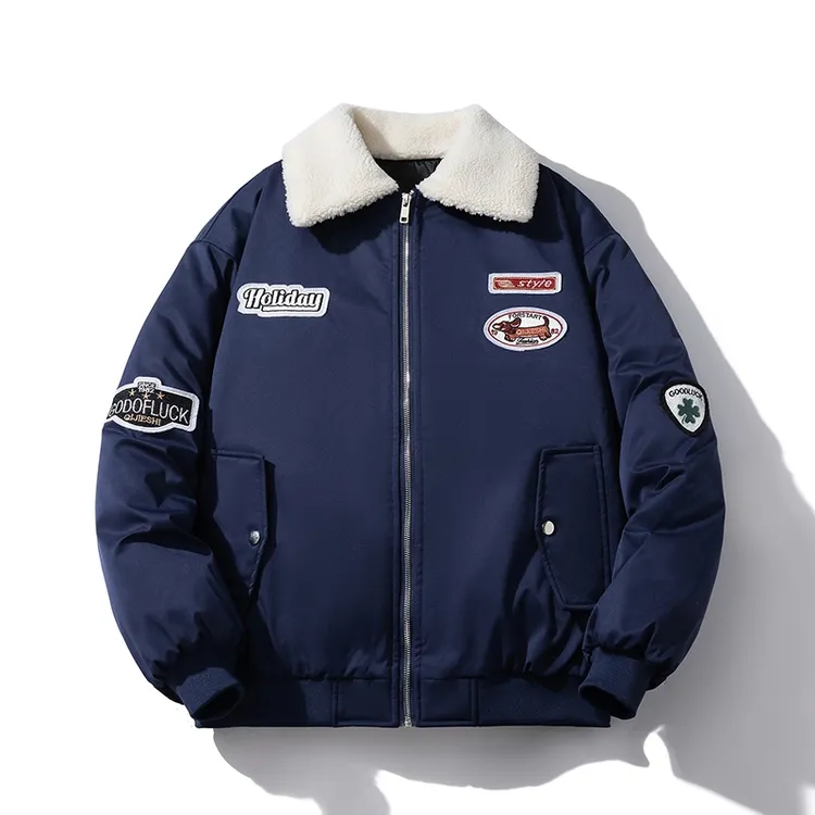 新款美式翻领飞行员夹克棒球服男女同款加厚棉衣宽松机车冬季外套