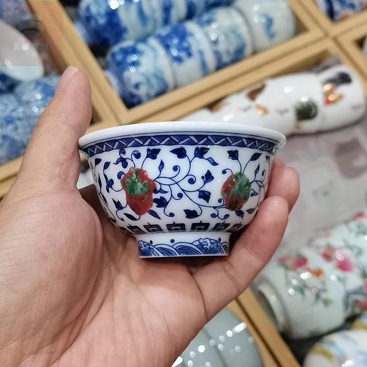 青花瓷缠枝莲主人杯景德镇陶瓷压手杯功夫茶具茶杯品茗杯单杯茶碗