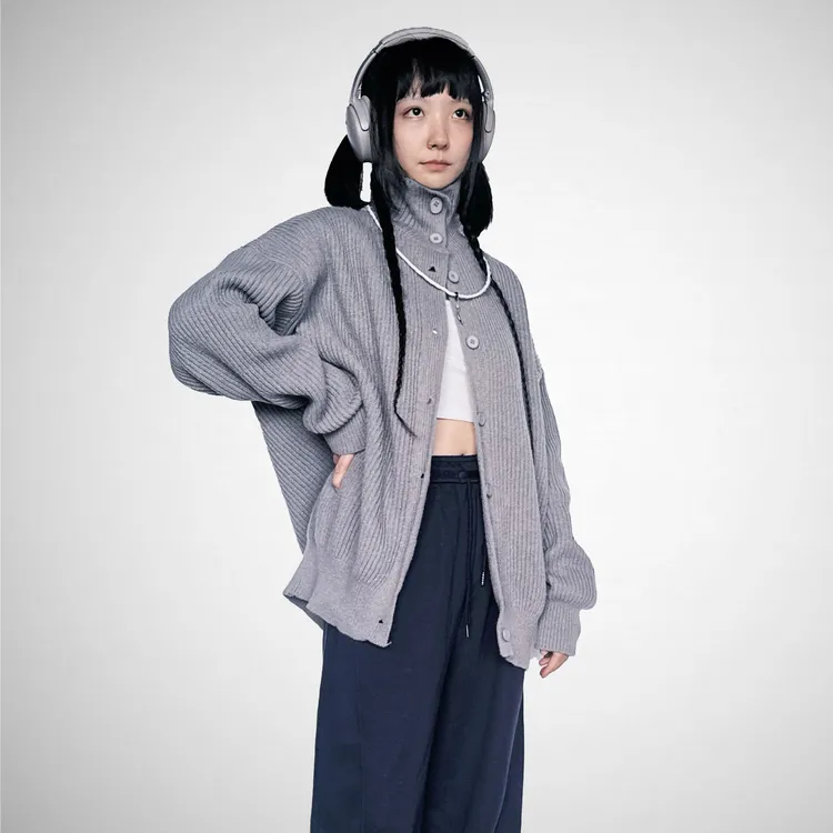 日系纯色慵懒风高领毛衣秋冬女新款休闲百搭高领针织衫毛线衣外套