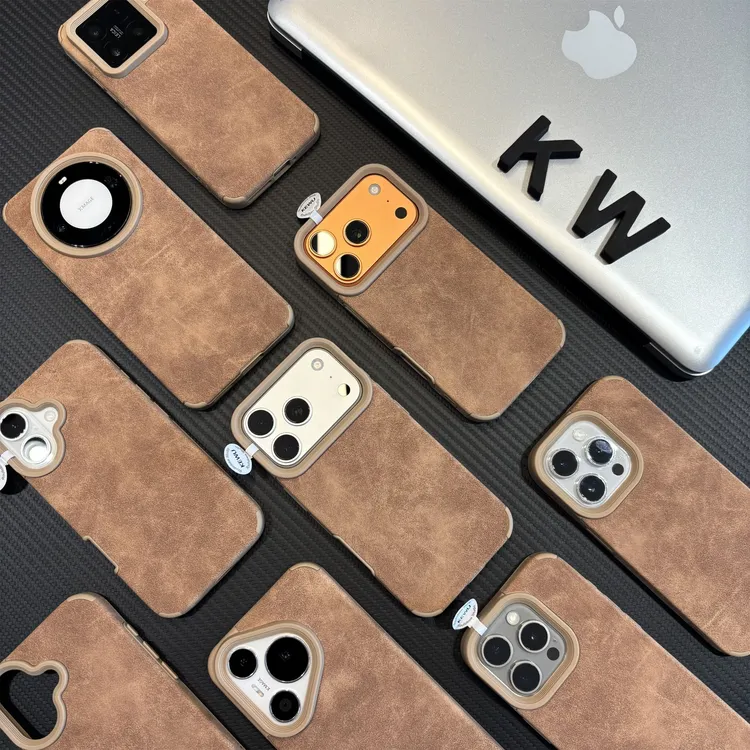 纯色翻毛皮贴皮适用苹果17/16手机壳iPhone15小米14vivoppo华为潮