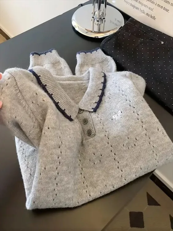 学院风娃娃领软糯麻花针织衫毛衣女2025秋冬季新款慵懒风宽松上衣