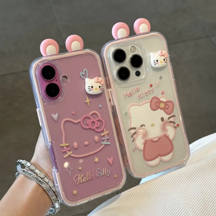 欧克里里果冻Kitty粉白耳朵适用苹果16手机壳华为vivo小米15oppo