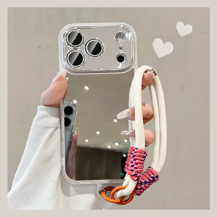 独特超好看适用苹果17Promax手机壳镜面iPhone17镜子全包带挂绳16