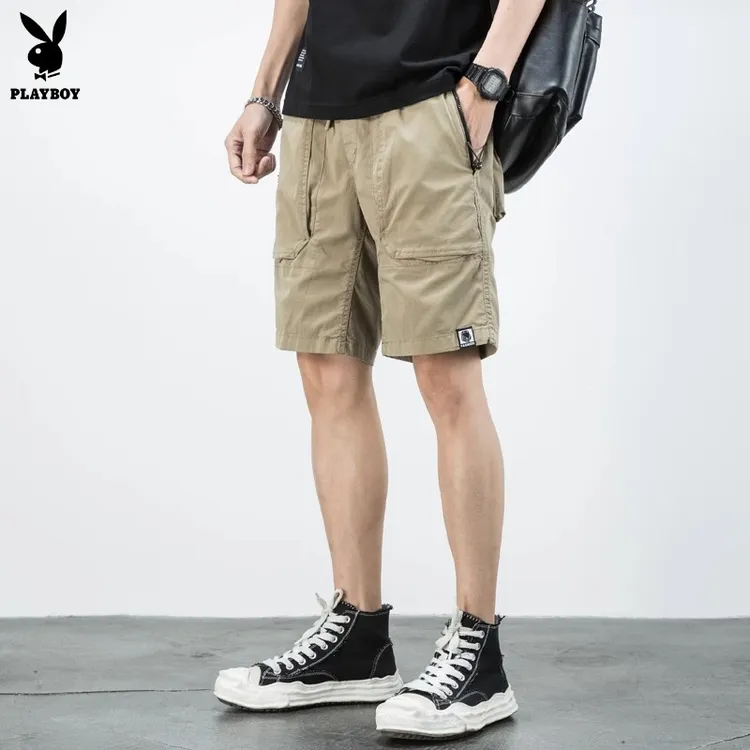 花花公子工装短裤男士潮流宽松美式复古抽绳夏季抽绳百搭休闲BOY