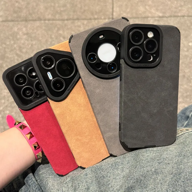 SMBLCE简约秋冬纯色适用iPhone16翻毛皮15手机壳华为vivo小米oppo