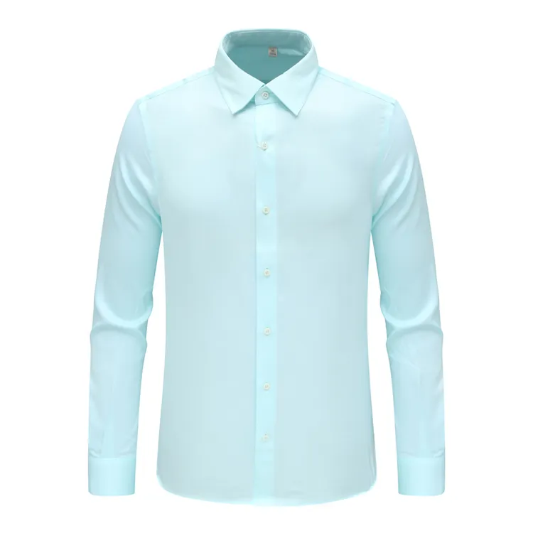 MY75美尔男式春秋长袖衬衫 棉休闲商务上衣 浅青色圆点 时尚都市 