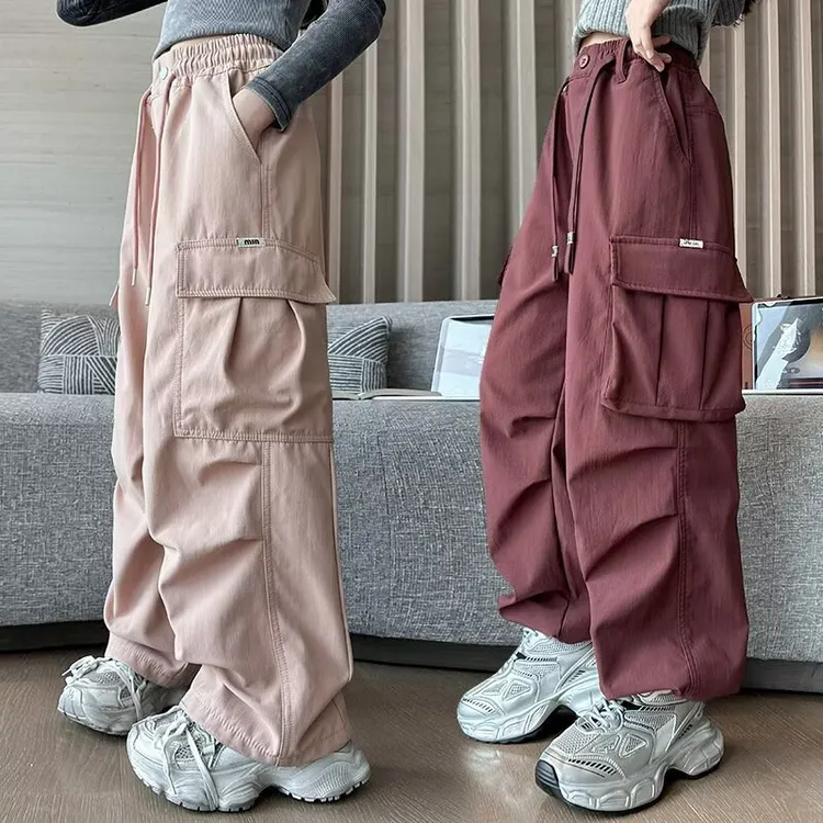 女童春秋工装裤2025新洋气女大童秋装美式阔腿裤儿童潮酷休闲裤子