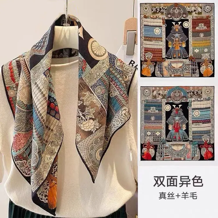 真丝羊毛非遗手工卷边方巾百搭透气保暖亲肤细腻丝巾女款爆款披肩