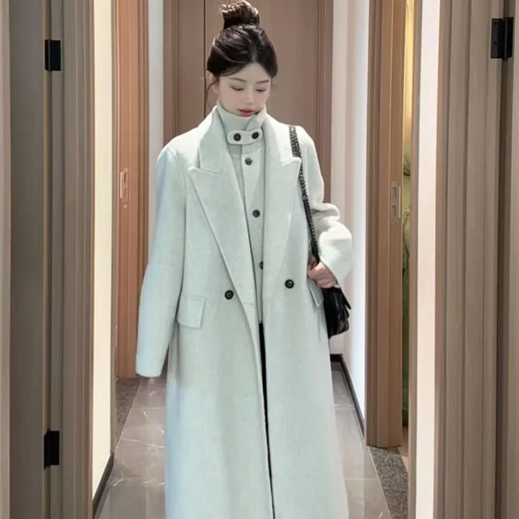 韩版立领双面羊毛呢大衣2025秋冬新款高级感时尚长款减龄风格女士