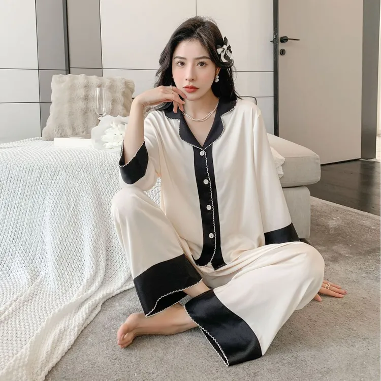 2025新款秋季女士睡衣套装长袖家居服冰雪丝睡衣高级醋酸家居服