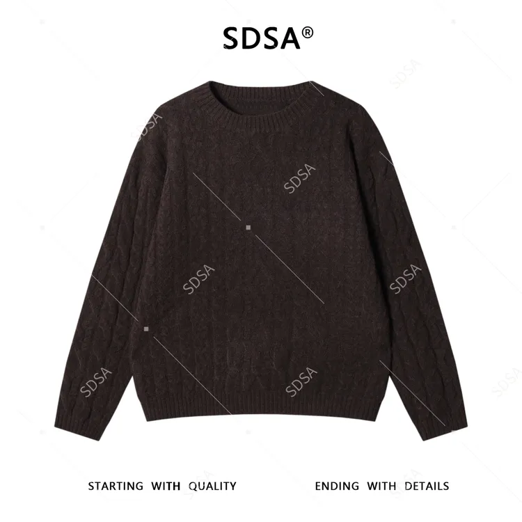 SDSA男士秋冬新款痞帅男装时尚纯色纽花圆领针织衫百搭休闲毛衣