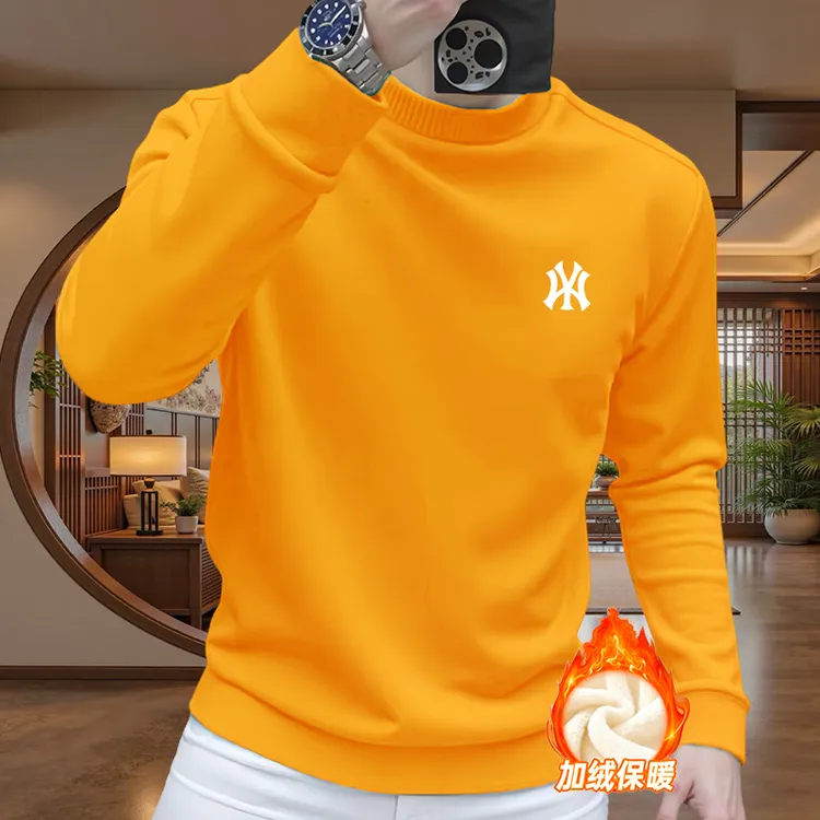 秋冬季美式潮牌加绒加厚男士卫衣时尚百搭轻奢简约套头圆领长袖男