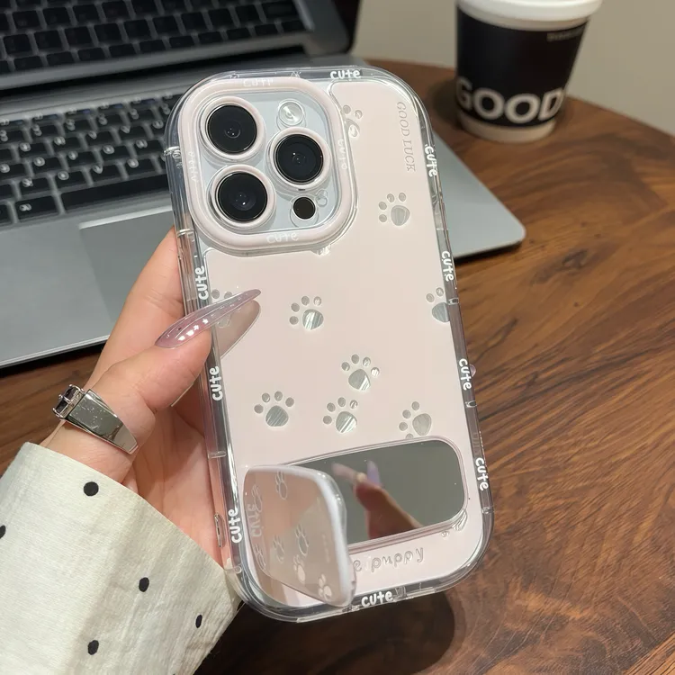 可爱小爪子镜子支架适用苹果15/16promax手机壳vivo华为oppo小米